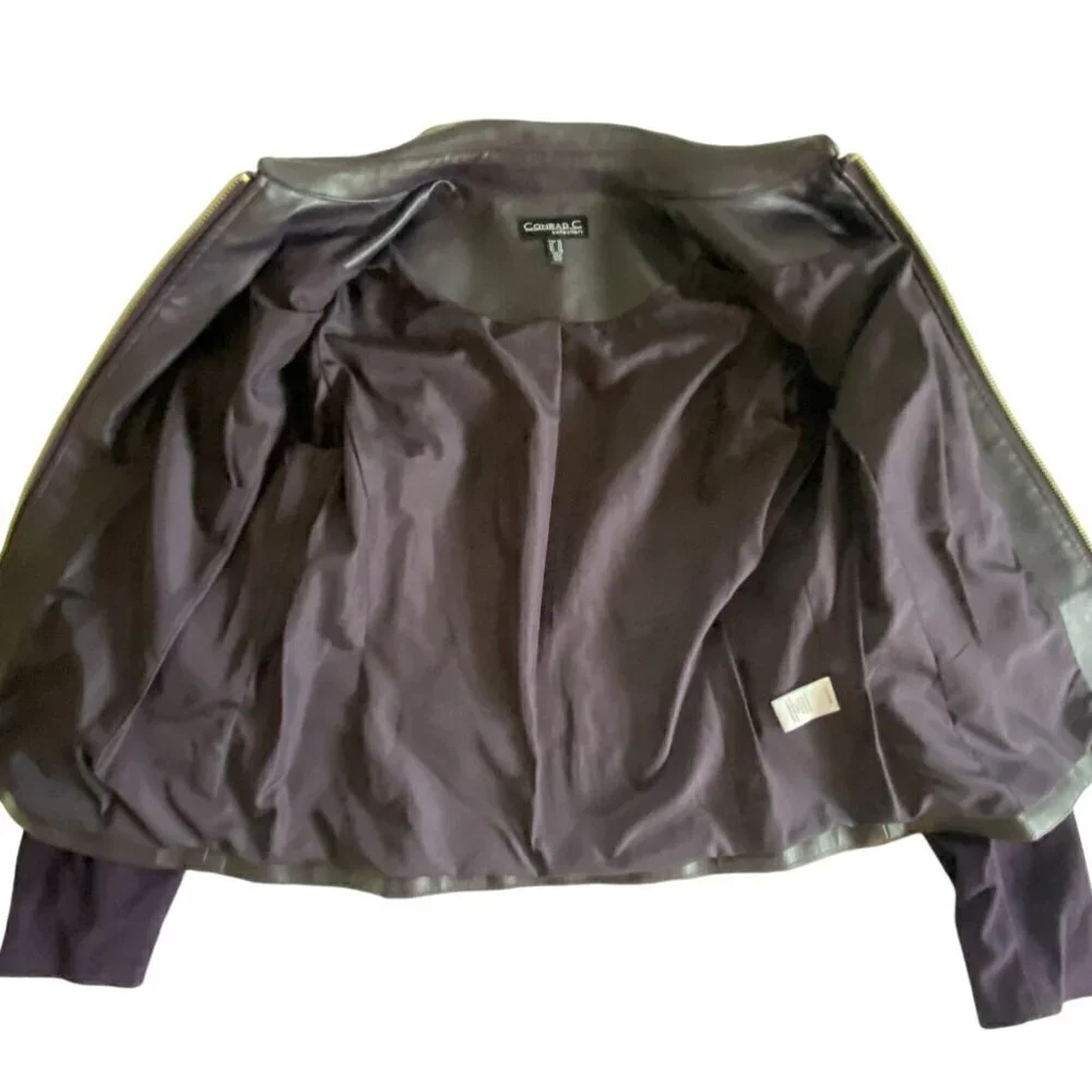 Conrad C Mixed Media Deep Plum Zip Up Faux Leather Jacket 10 - Picture 4 of 14